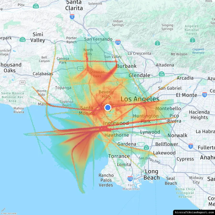 Sample aircraft noise heatmap for Los Angeles